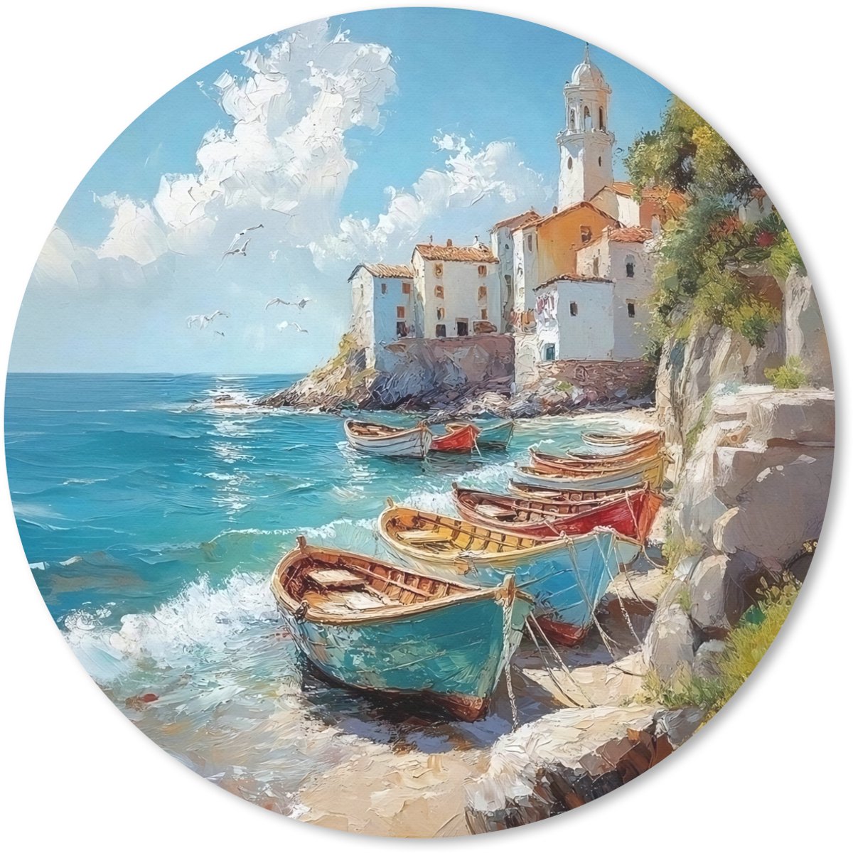 Muismat rond 20x20 cm - Mousepad Boten - Rotsen - Zee - Zon - Ronde muismatten