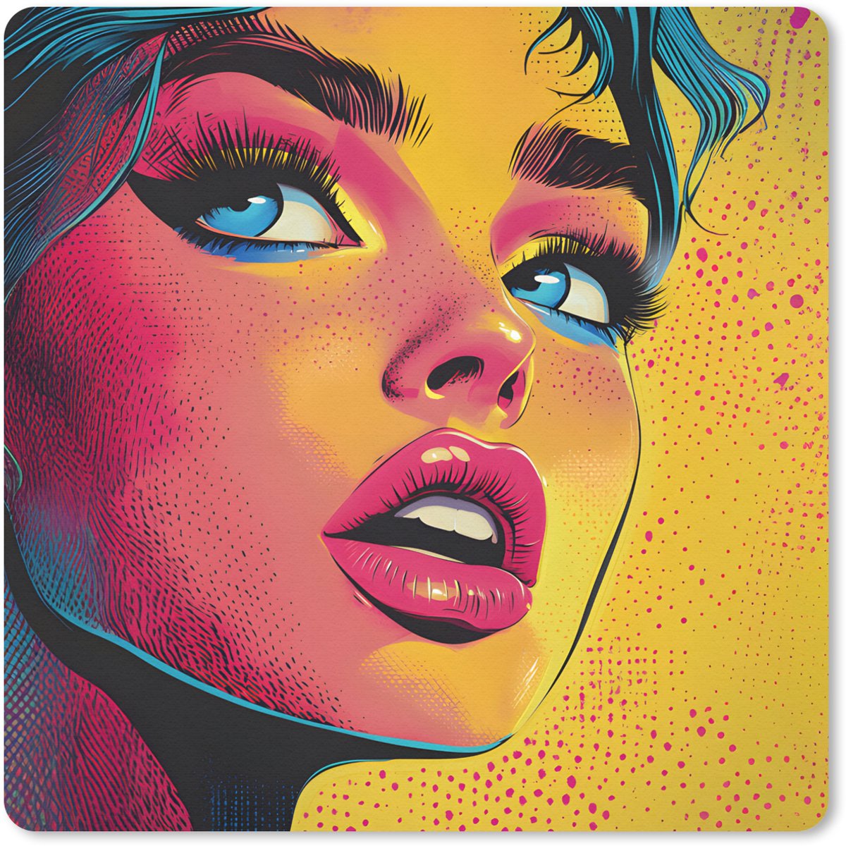 Muismat 20x20 cm - Mousepad Close-up - Vrouwengezicht - Stippen - Geel - Muismatten