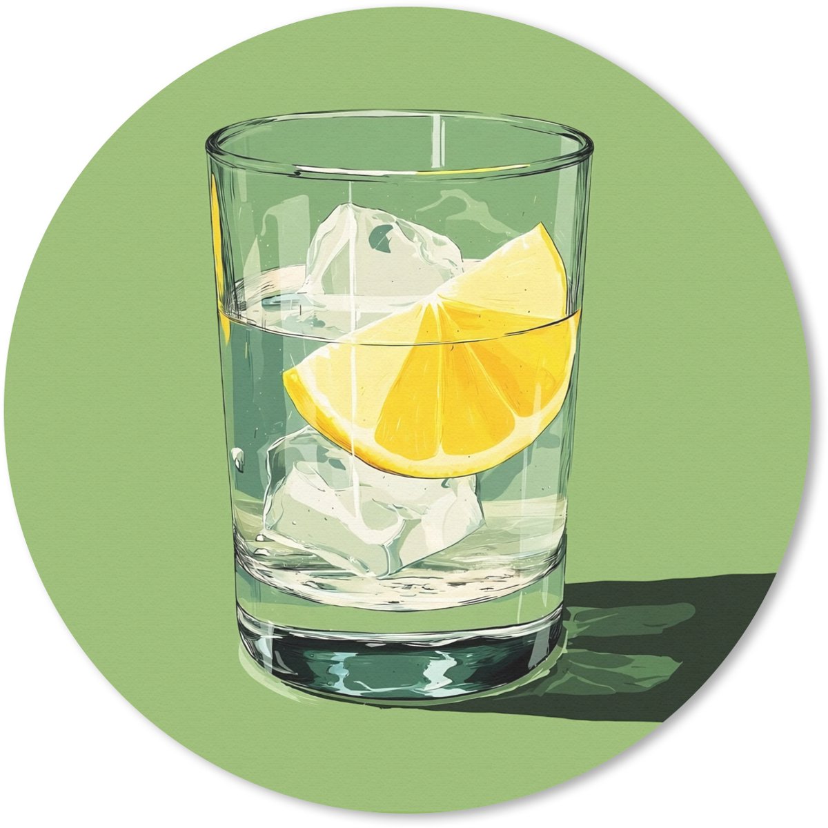 Muismat rond 50x50 cm - Mousepad Glas - Citroen - Ijsblokjes - Groen - Ronde muismatten