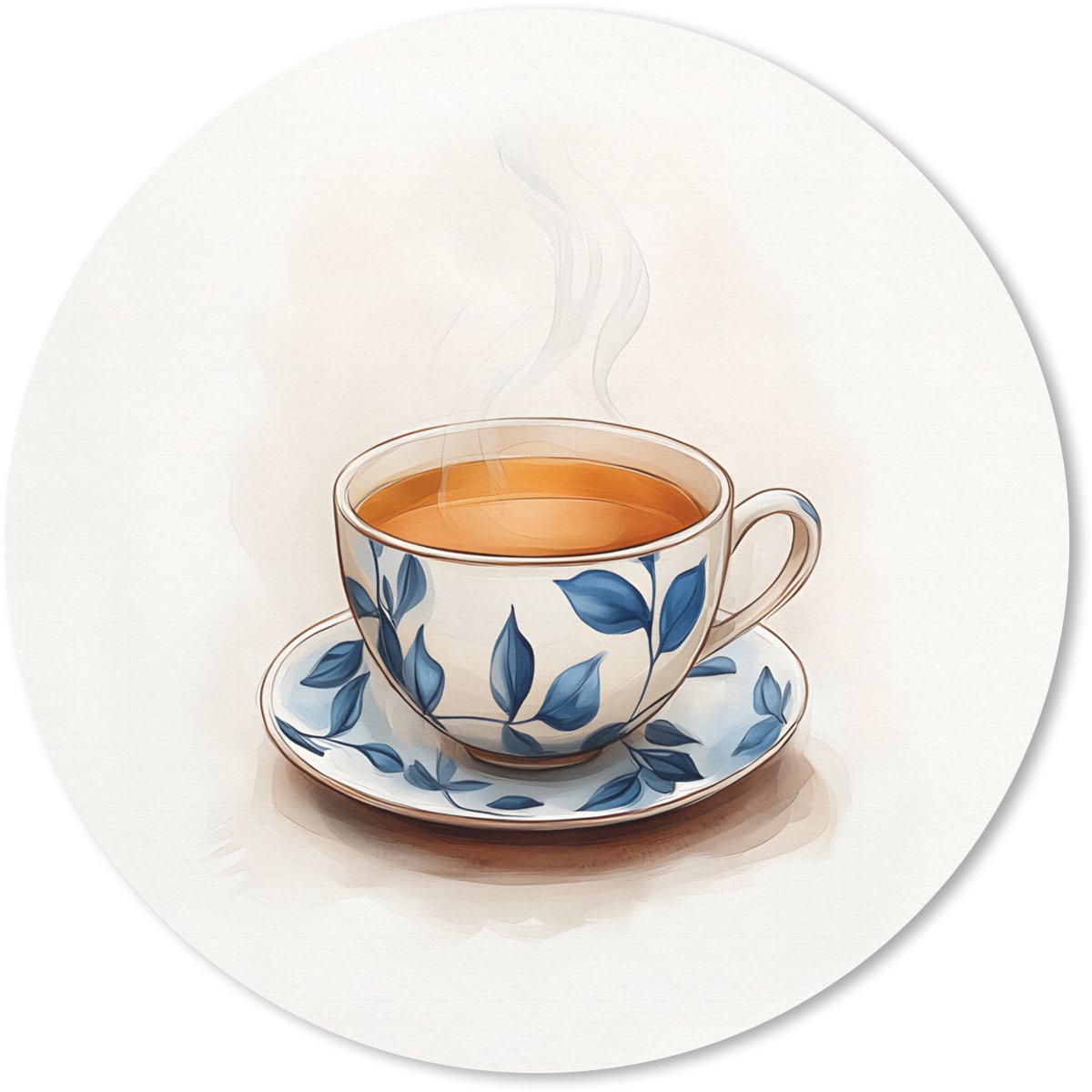 Muismat rond 40x40 cm - Mousepad Theekop - Bladeren - Blauw - Ronde muismatten