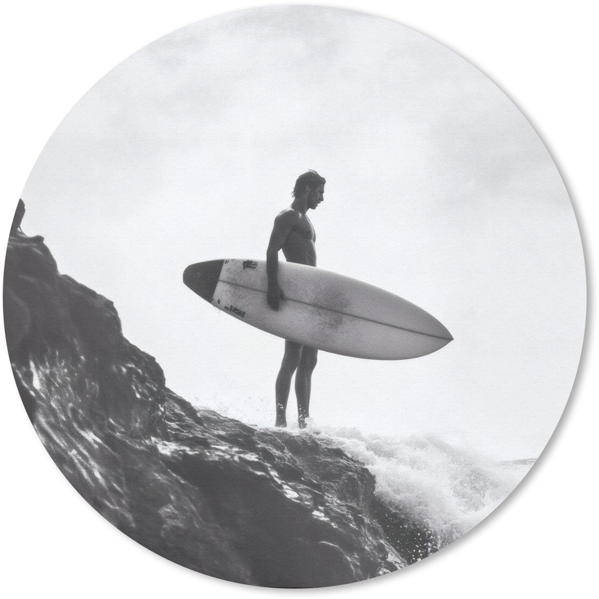 Muismat rond 50x50 cm - Mousepad Surfer - Rots - Oceaan - Golven - Ronde muismatten