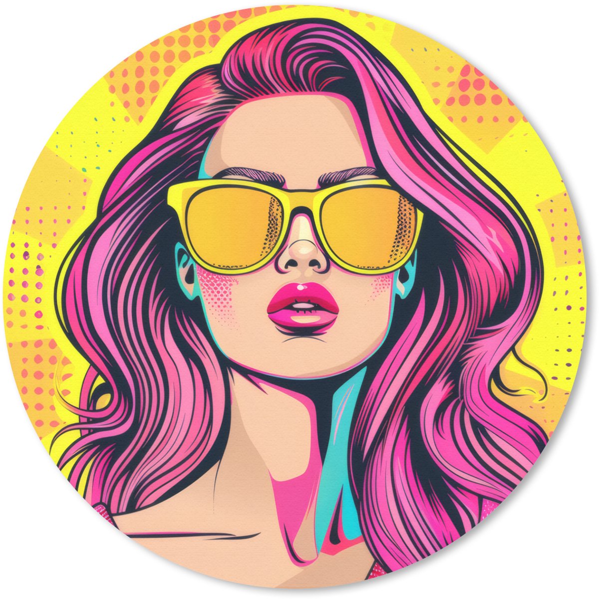 Muismat rond 40x40 cm - Mousepad Zonnebril - Vrouw - Zonnig - Geel - Ronde muismatten