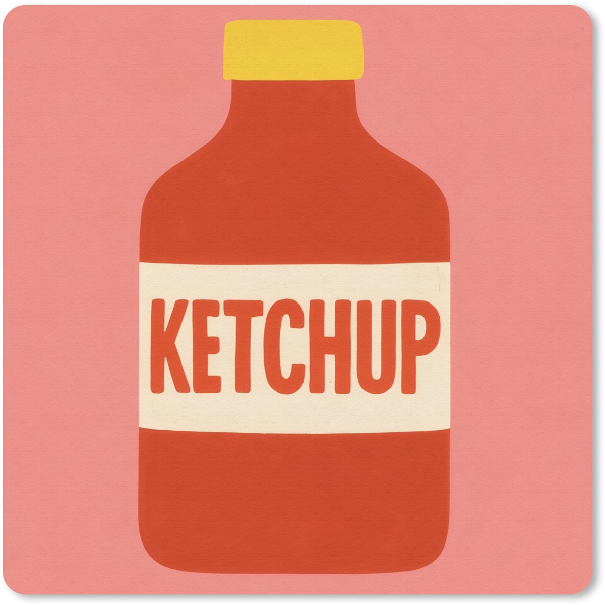 Muismat 20x20 cm - Mousepad Ketchup - Fles - Rood - Minimalistisch - Muismatten