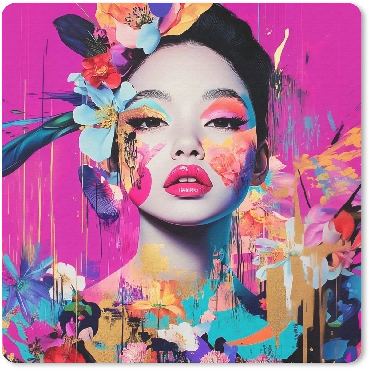Muismat 20x20 cm - Mousepad Vrouw - Portret - Abstract - Paars - Muismatten