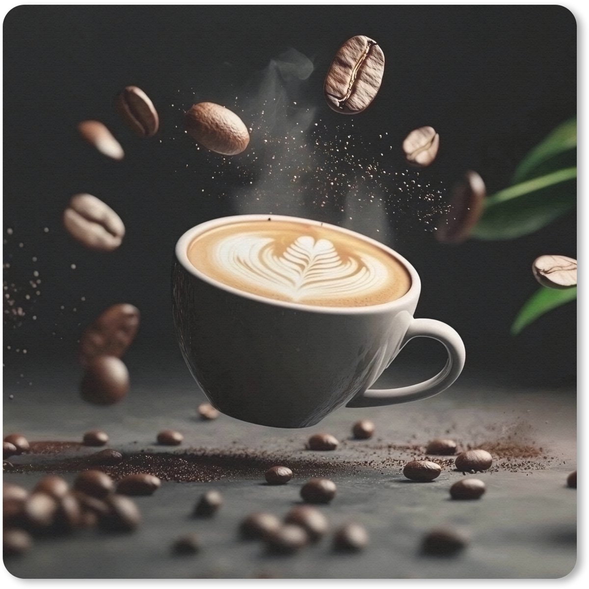 Muismat 20x20 cm - Mousepad Cappuccino - Kop - Bonen - Bruin - Muismatten