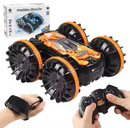 Oranje RC Bestuurbare Amfibische RC Auto, Offroad & Waterdicht, 2-in-1 Afstandsbestuurbare Race Auto Boot, Radiografisch met Stunts en Oplaadbare Accu