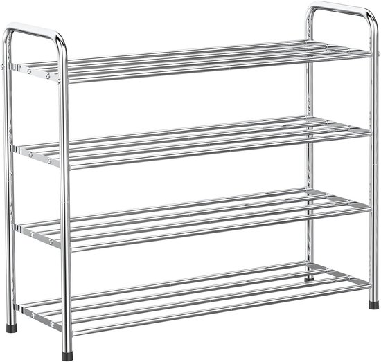 Shoe Rack Silver Stainless Steel Shoe Rack - Silver - 4 planken - 68 x 26 x 65 cm | bol