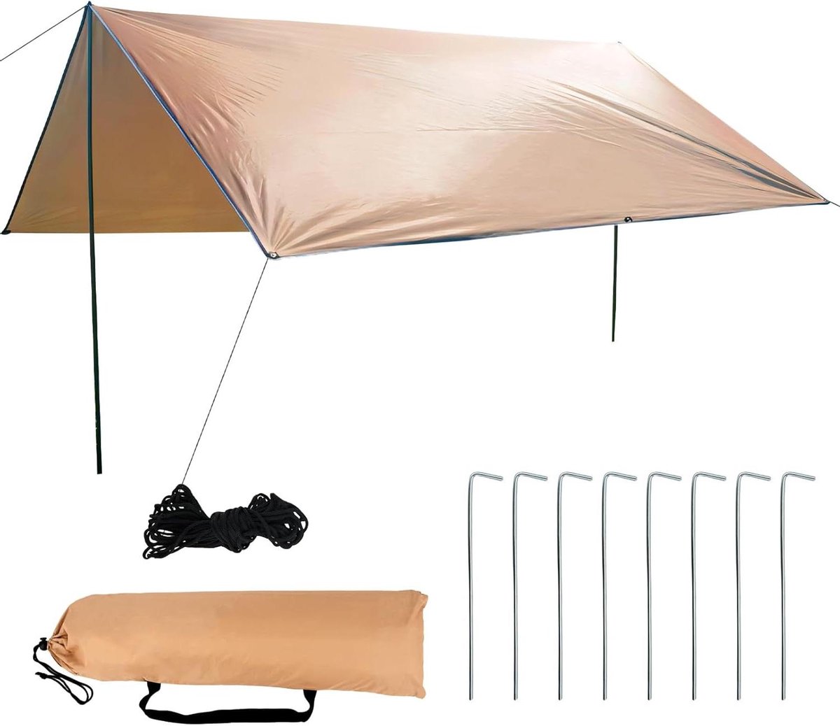 Tent Tarp 3 x 3m Waterproof Rain Cover Fly UV Protection with Wind Ropes and Aluminum Nails - Ground Sheet Lightweight Hammock for Camping Hiking