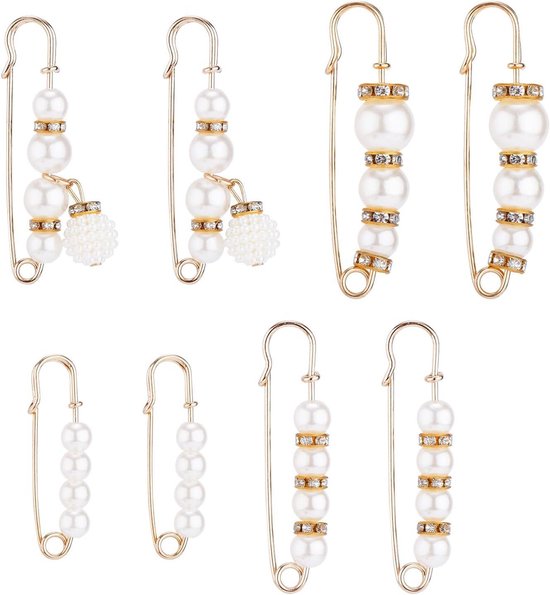 4 Stuks Veiligheidsspelden Met Parels – 7,9 Cm Faux Parel Broches In Zilver