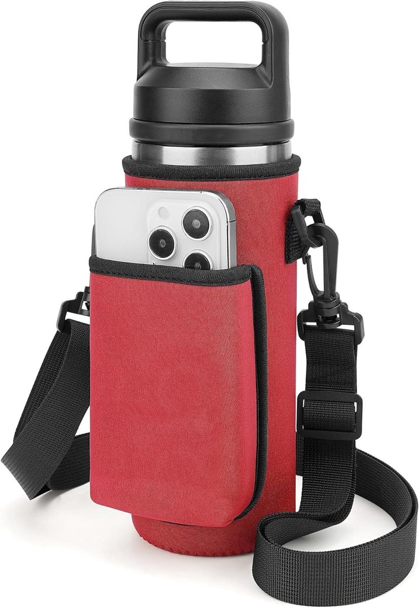 Allecto Plus - Waterfleshouder met riem | Geschikt voor 18oz RVS drinkfles | Geïsoleerde slingbag met telefoonvak | Handig voor onderweg