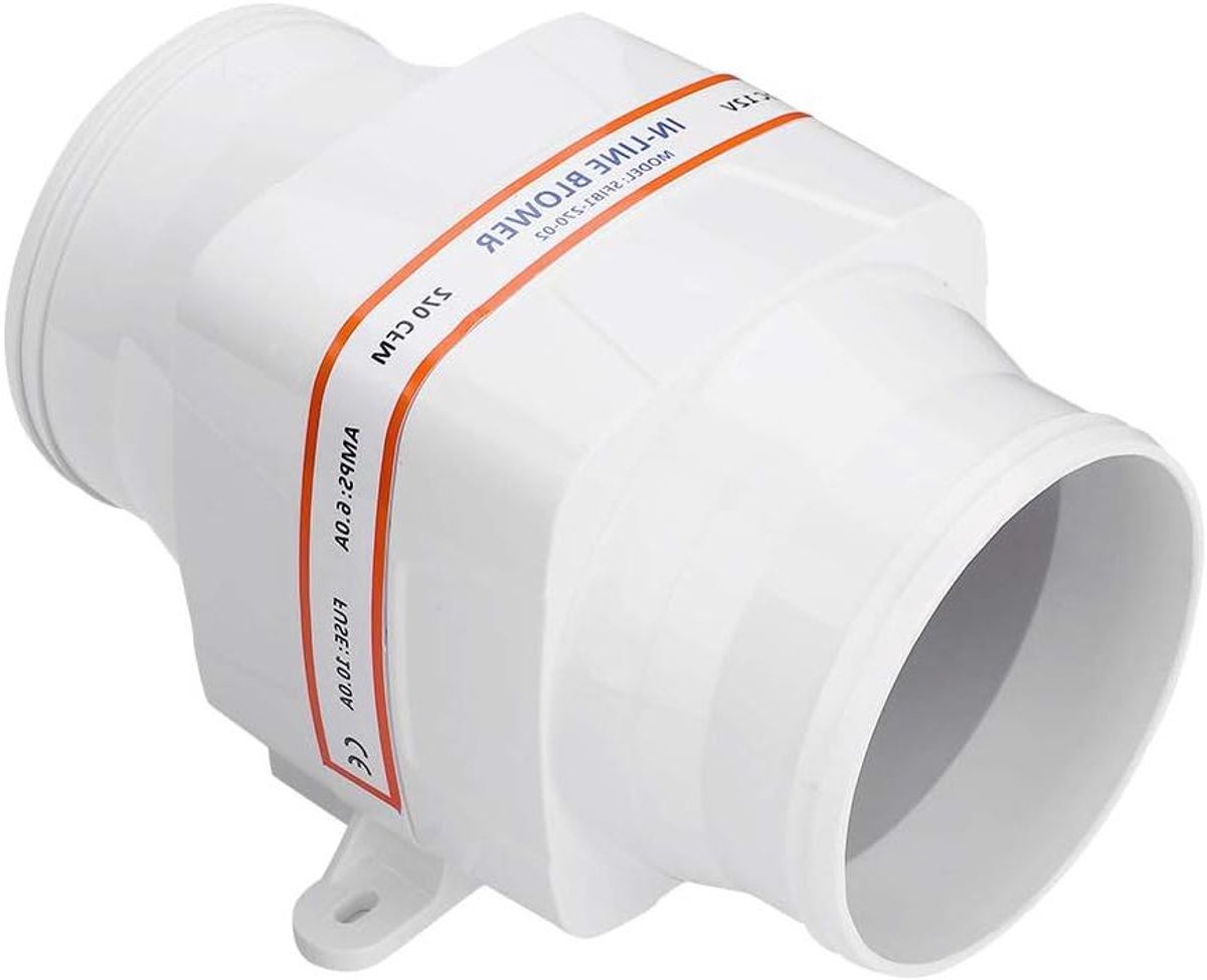 Allecto Plus - Inline Marine Ventilator 4 Inch 270CFM 12V Lens Afzuiger Ventilatie Boot Jacht Wit.