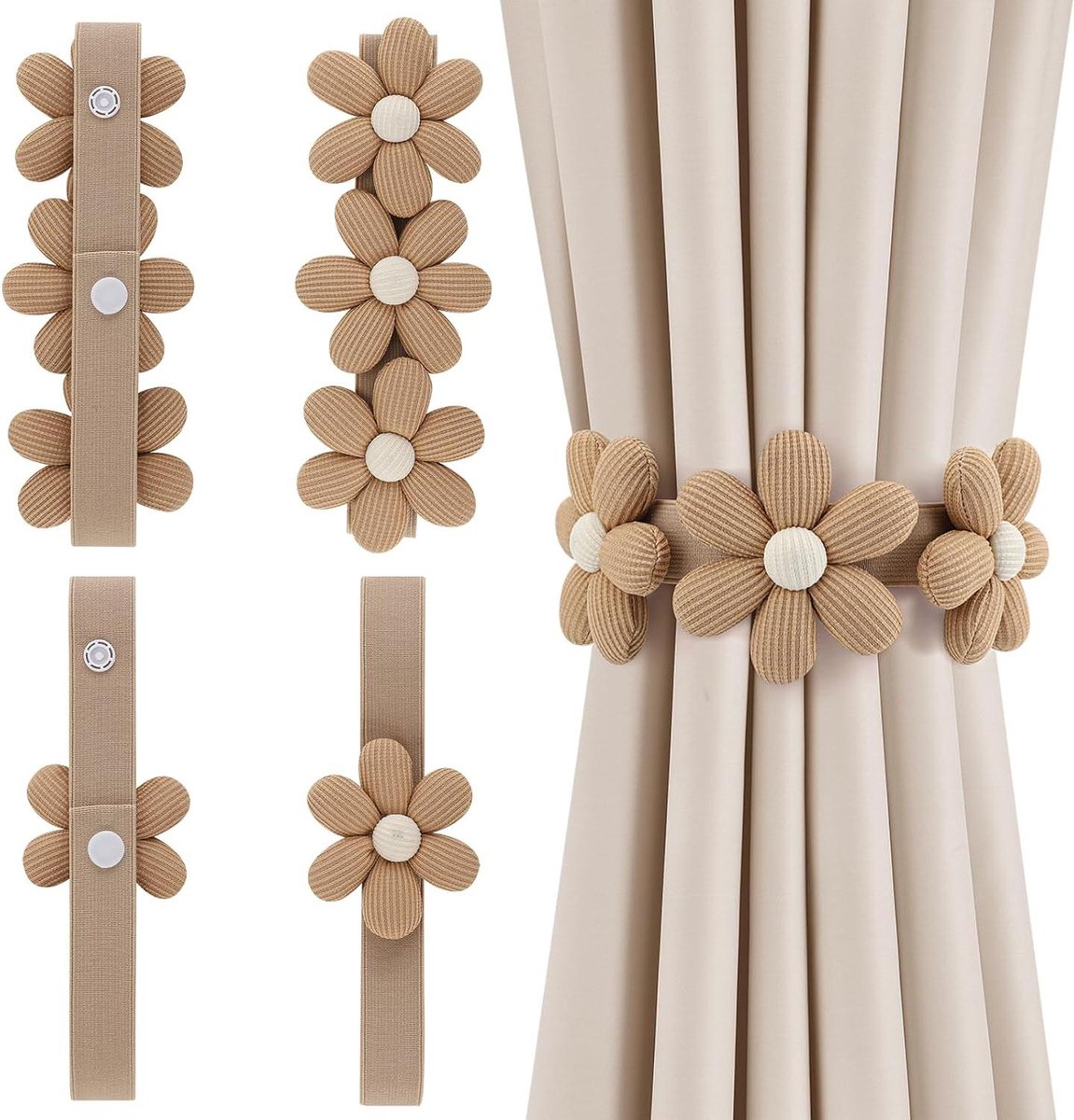 4 stuks houten gordijnhouders met katoenen touw - gordijnraffers voor decoratie van gordijnen in huis of op kantoor