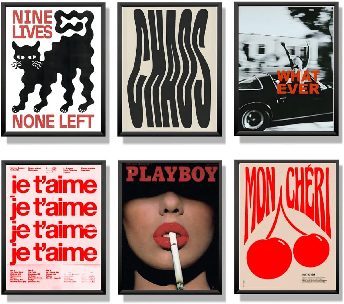 Ibenzoa Set van 6 Vintage Posters 30x40 cm voor Stijlvolle Wanddecoratie zonder Lijsten kleurjik