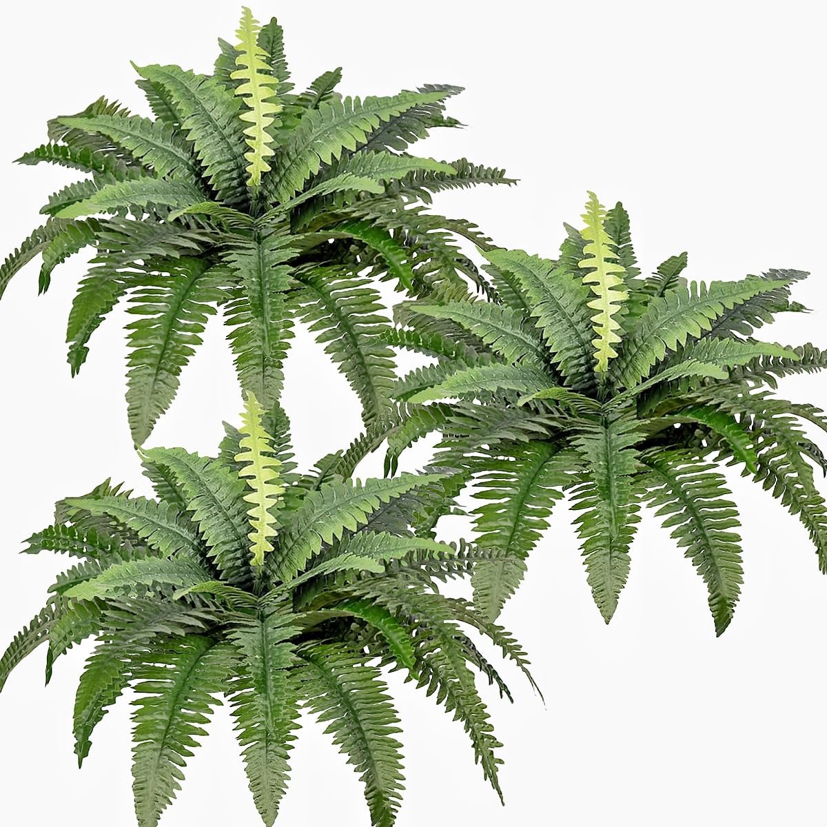 Ibenzoa Kunstmatige Grote Boston Varens Set van 3 voor Binnen en Buiten Decoratie groen