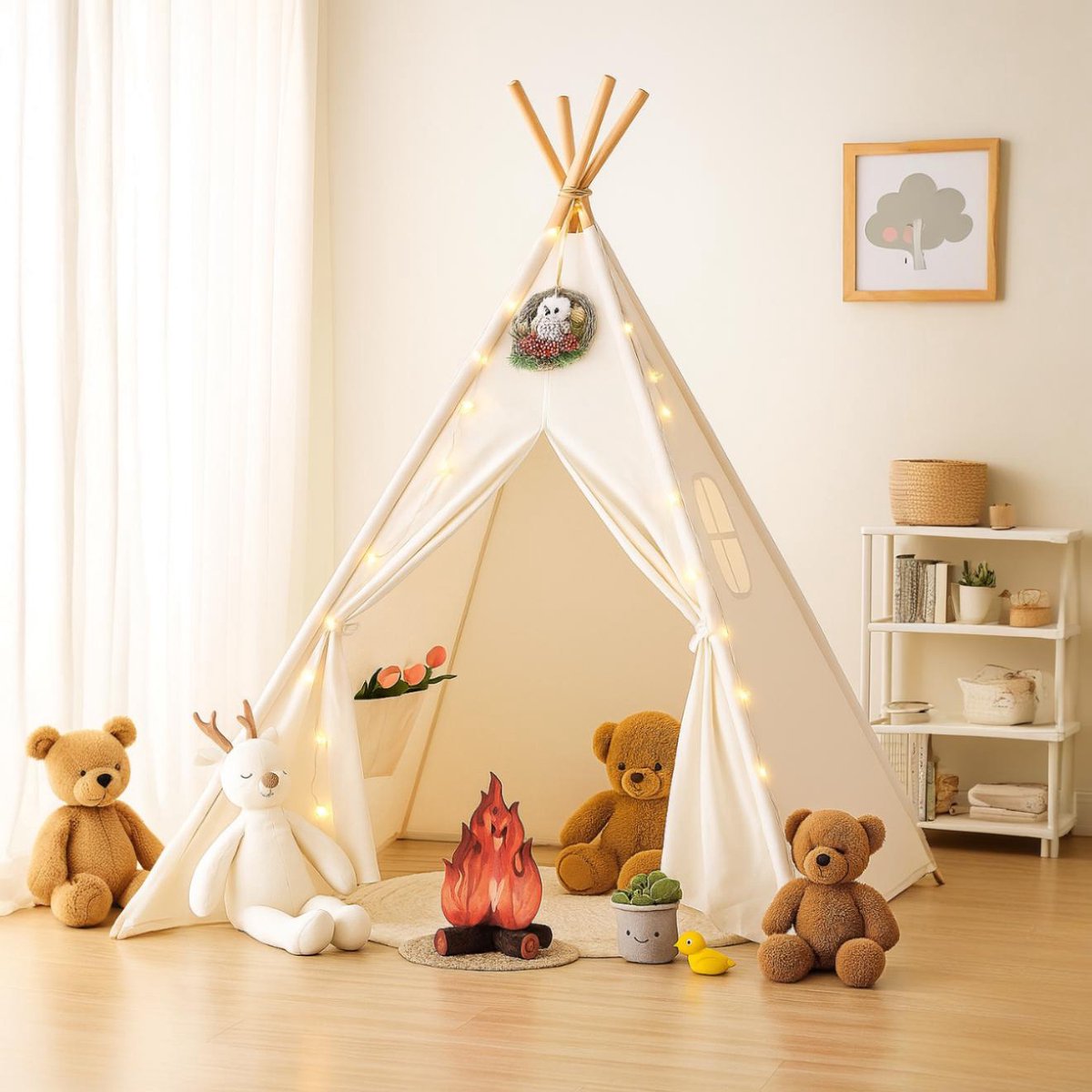 ZoeZo Design - Tipi Tent - Off-White - voor Kinderen - 100% Katoen - Wigwam Speeltent - Kindertent - Speeltent - Tipitent Speelhuis - 120x120x150cm — afbeelding 3