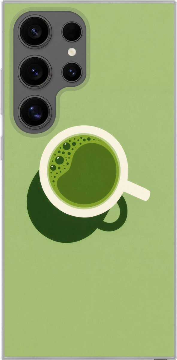 Telefoonhoesje Geschikt voor Samsung Galaxy S24 Ultra hoesje - Minimalistisch - Kopjes - Matcha -Groen - Siliconen Telefoonhoesje Telefoonhoesje