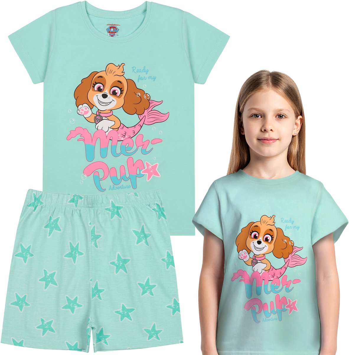 PAW Patrol Skye KATOENEN meisjespyjama TWEEDELIGE VOOR DE ZOMER met korte mouwen 100% KATOEN Groen