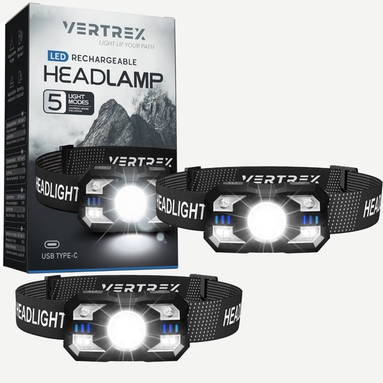 Aaizplz Oplaadbare Hoofdlamp – 2 Stuks, 2000 Lumen, 16 Modi, Met Bewegingssensor En Magneetbevestiging