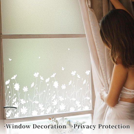 HLLING Privacy Venster Film Kleur Bloemen Patroon Glas Stickers Geen Lijm Statisch Venster Klampt Zich Vast Voor Huis Badkamer Huurkamer Kantoor (Color : 02, Size : W60 x H100cm