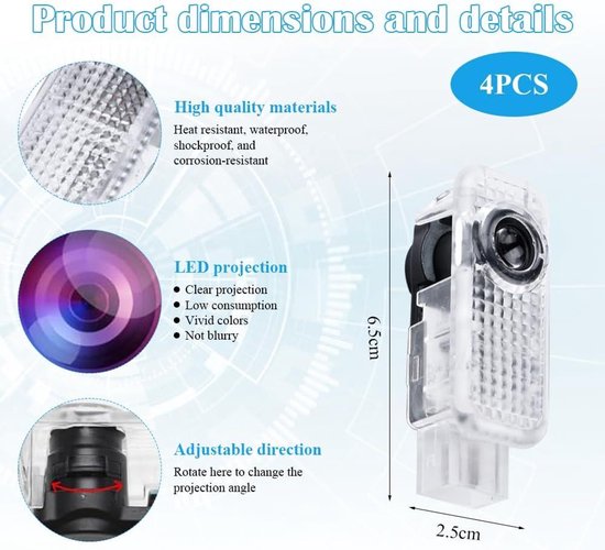 SIGANDG 4 stuks autodeurverlichting, projector, deurverlichting, voor