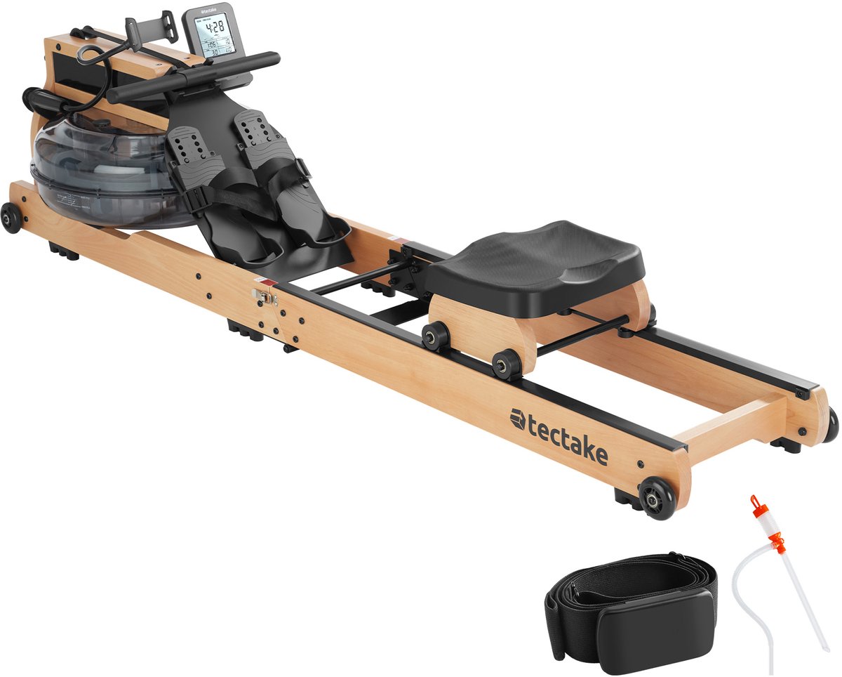 Afbeelding 2 van tectake® Houten Roeimachine - Opvouwbare Roeitrainer met 6 Weerstand Standen - Home Gym - Workout Roeiapparaat - Incl.Trainingscomputer - Bluetooth en Kinomap-app compatibel - Draagkracht tot 150kg
