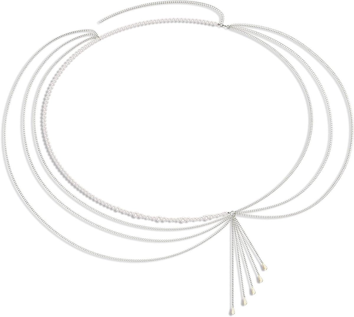 Allecto Plus - Dames Grote Maat Tailleketting in Zilver en Wit met Lange Lichaamsketting - Verstelbare Dikke Ketting 120-120 cm - Trendy Accessoire voor Vrouwen