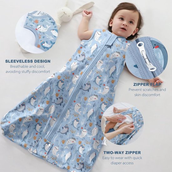 Zomerslaapzak 05 TOG voor baby's - 100% katoenen ademende babyslaapzak (3 stuks blauw XL) — afbeelding 5