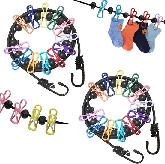 Reiswaslijn, draagbare kledinglijn, verstelbare elastische reiswaslijn intrekbare waslijn met 12 kledingclips voor binnen en buiten, balkon, outdoor camping gebruik