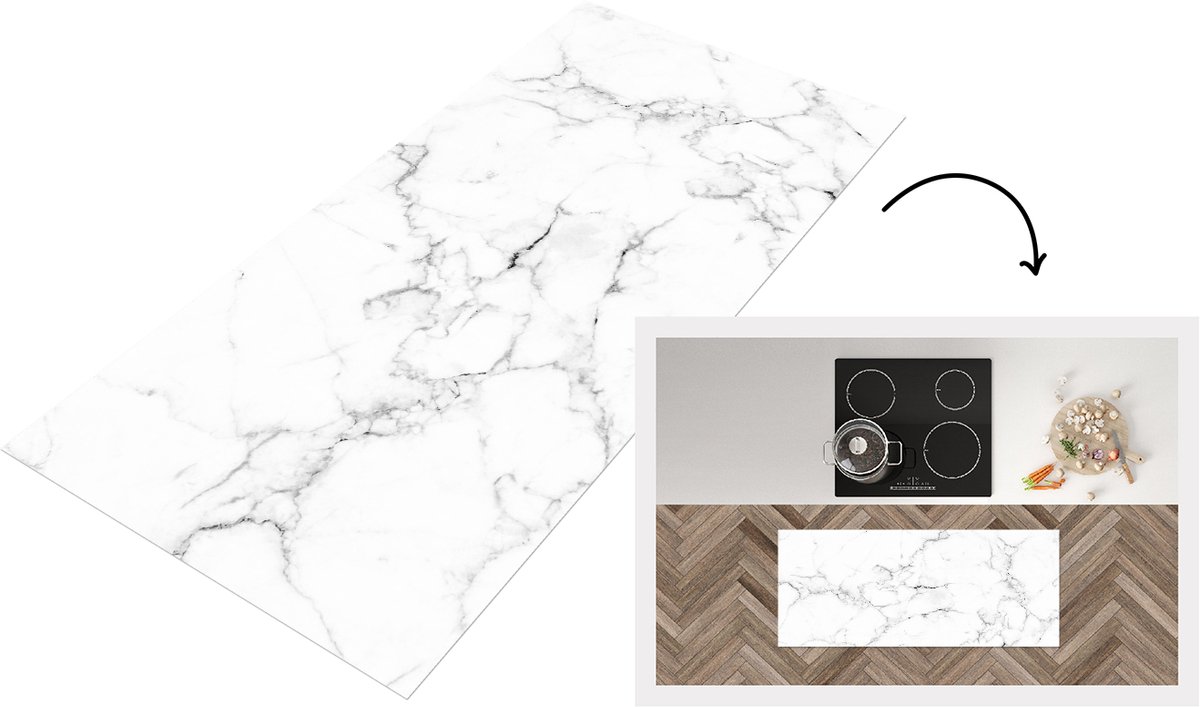 KitchenYeah Keukenloper 120x50 cm - Keukenmat vinyl Marmer - Wit - Grijs - Luxe - Marmerlook - Structuur - Keukenmatten loper - Keuken vloerkleed tapijt
