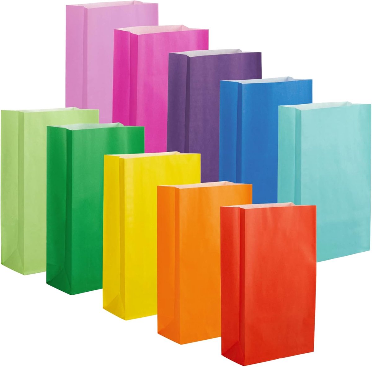Papieren Draagtas - 30 Regenboog Papieren Feestzakjes - 14 x 24,5 x 7 cm - Kleurrijke Papieren Cadeauzakjes - Broodzakken - Bakzakken - Vouwzakken - Papieren Zakken - Broodjes - Platte Zakken - Bakzakken