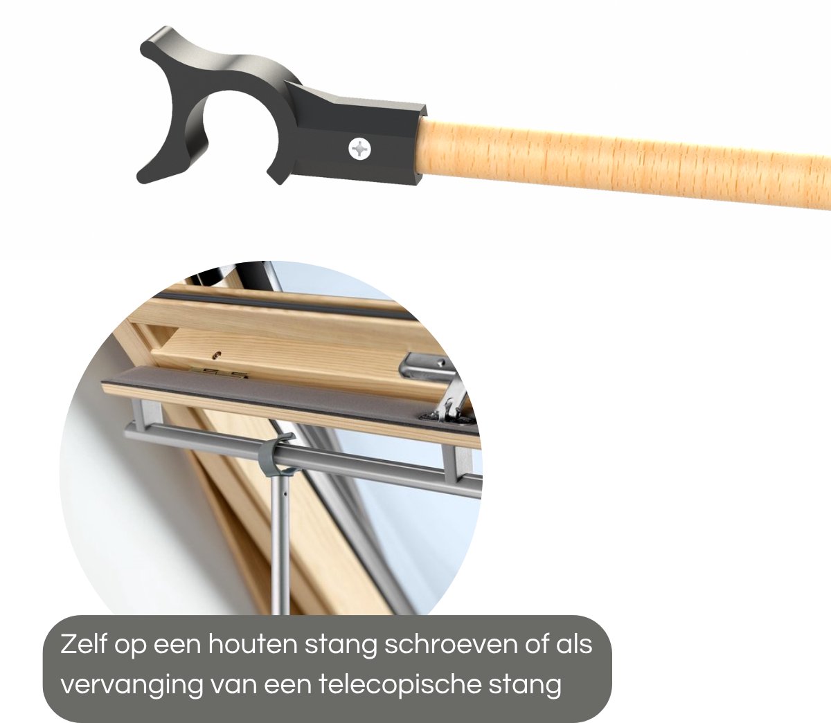 Dakraamhaak met duwstuk compatibel met Velux telescoopstang en bedieningsstang – zonder stang – geschikt voor dakramen, rolluiken, jaloezieën en rolgordijnen – reserveonderdeel raamopener – foto 4
