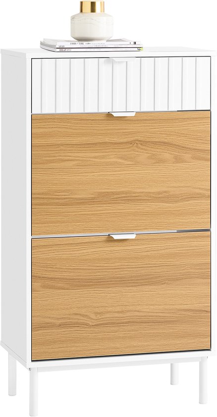 SoBuy Schoenenbank Entreekast Schoenenkast Schoenenkast met zitkussen en 2 lades, 110x35x47 cm, FSR90-W