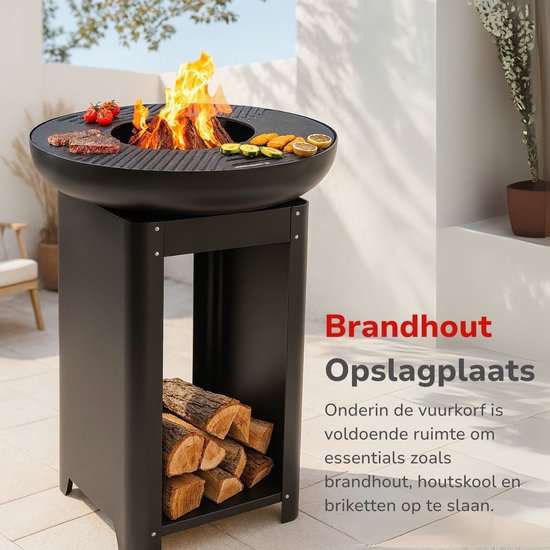alpina 3-in-1 Vuurkorf en Grillplaat - Tuinhaard 61 x 90 cm - met Teppanyaki Bakplaat - Plancha BBQ met Brandhout Opslagplaats - Vuurkorf voor Buiten - Metaal van Alpina — afbeelding 3