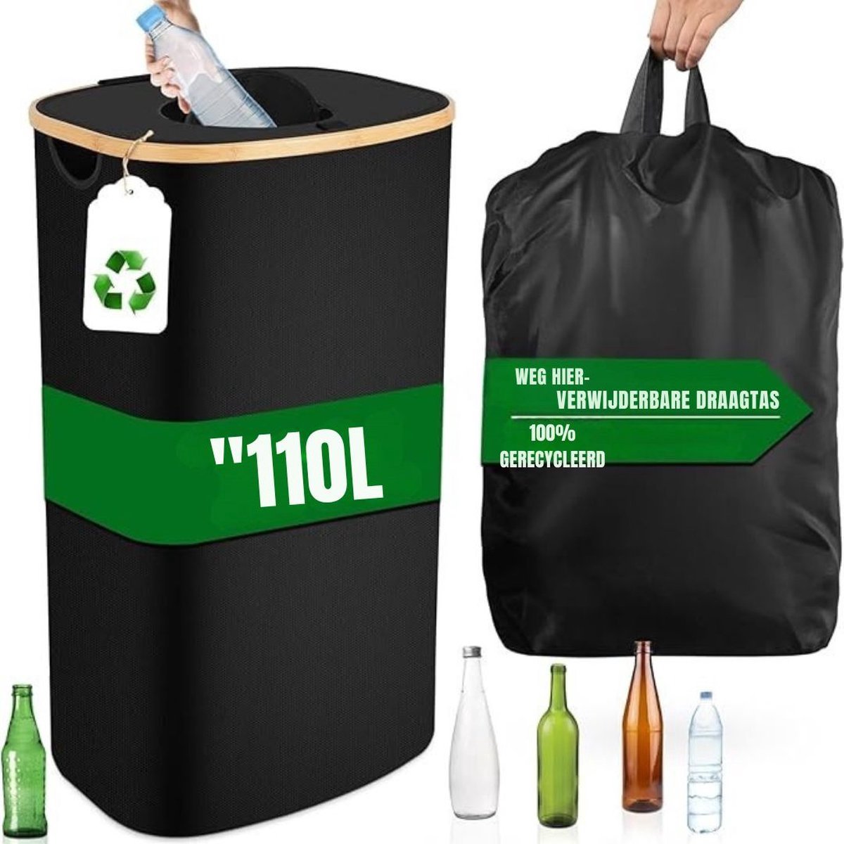 Thuys – Statiegeld Container – Container – Vuilnisbak – 110 liter – 44 x 34 x 75cm – Zwart