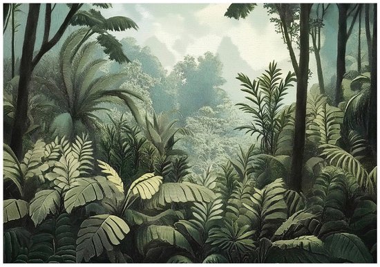 WALLARENA - Fotobehang - 350x250 cm - Jungle thema, groene kleur, geschikt voor slaapkamer en woonkamer, vliesbehang