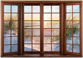 WALLARENA - Fotobehang - 300x210 cm - 3D venster met strand en zee voor slaapkamer en woonkamer