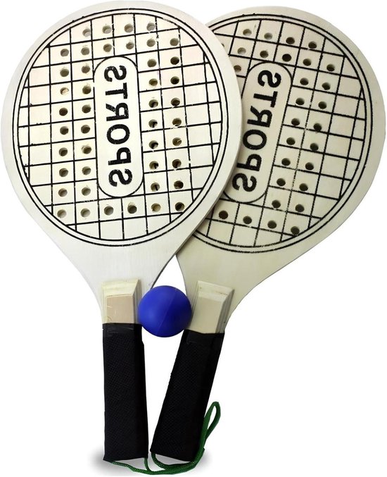Strandracket van hout 39 cm met bal - geperforeerde rackets voor strand ...