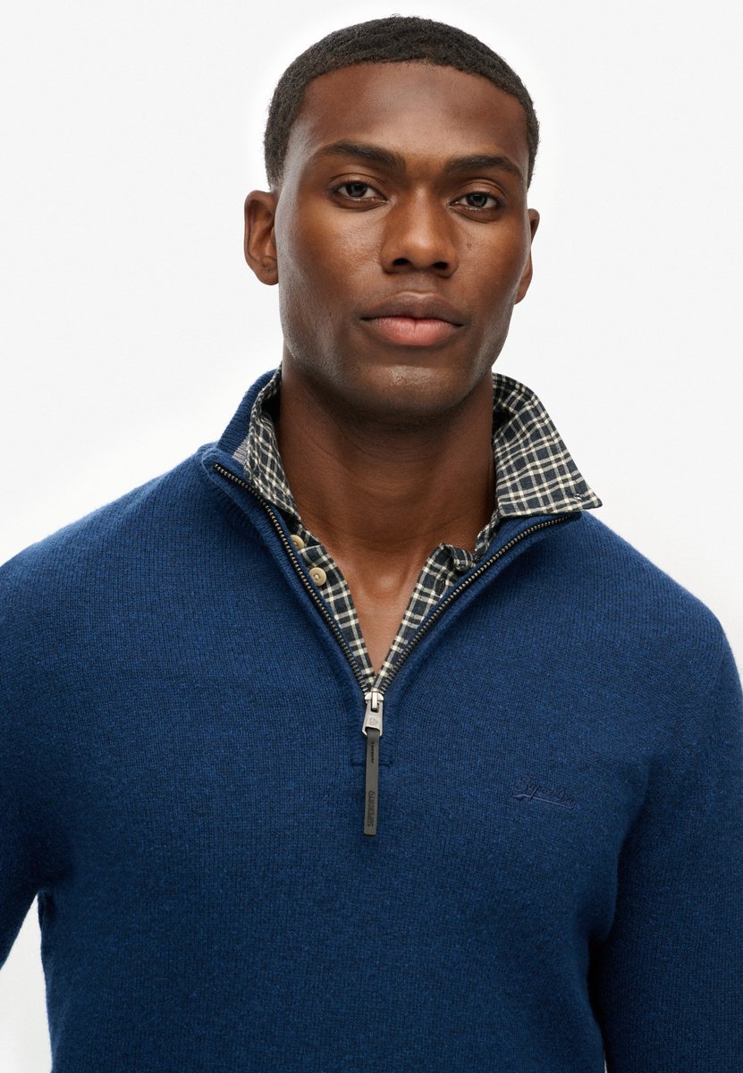 Superdry Wool Blend Half Zip Sweater Heren Blauw