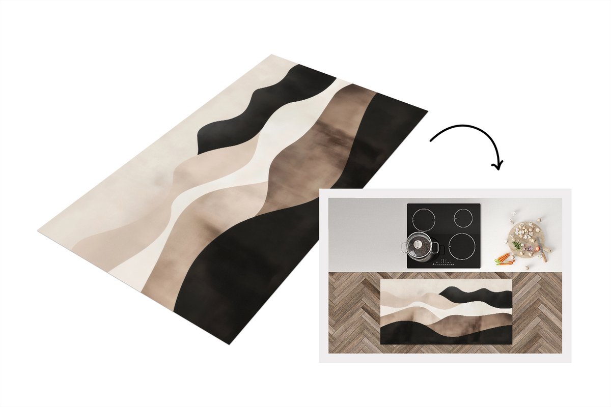 KitchenYeah Keukenloper 120x60 cm - Keukenmat vinyl Abstract - Landschap - Golven - Crèmekleur - Keukenmatten loper - Keuken vloerkleed tapijt Golven - Abstract - Crèmekleur