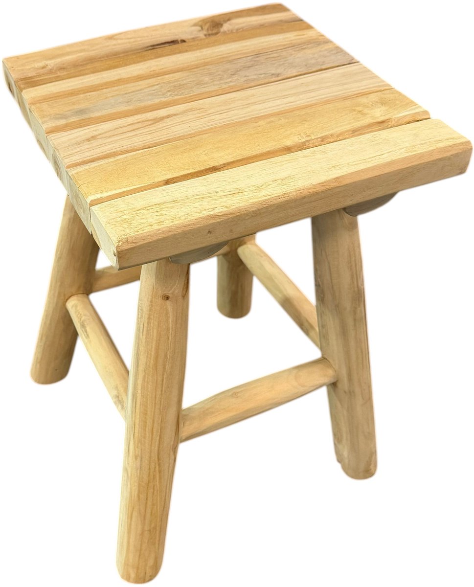 TeakOne - Kruk - Teak kruk - Houten Kruk - Zit Kruk - vierkant - Bijzet tafeltje - Massief Hout - Bohemian - Ibiza