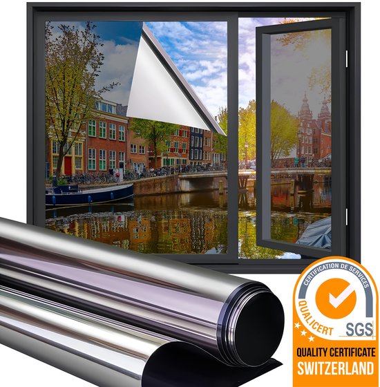 Homewell Isolerende HR+ Raamfolie 90x300cm - Statisch Zonwerende folie met Spiegeleffect - Zilver