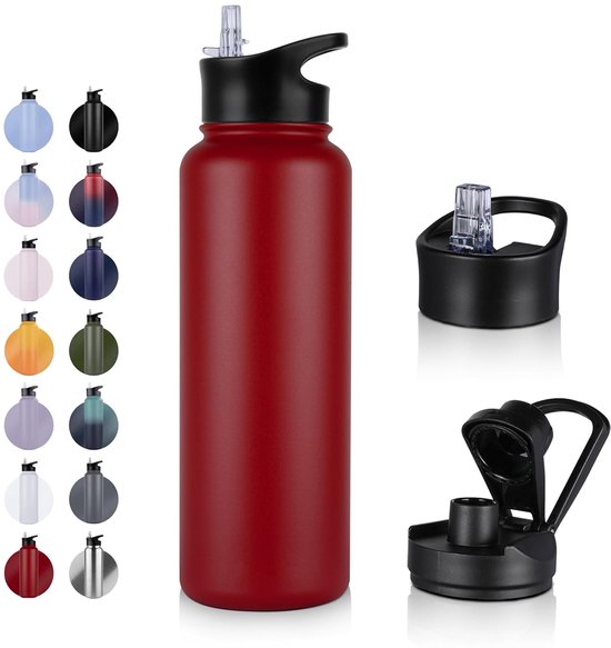 Geïsoleerde waterfles - 1200 ml met 2 deksels - rvs