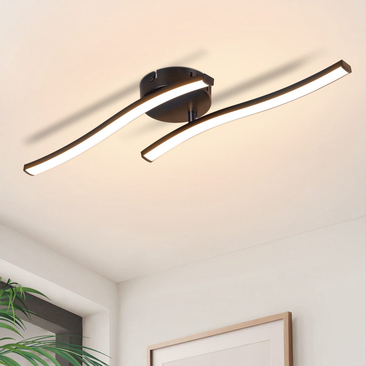 NETTLIFE Plafondlamp LED – zwart – 2-Lichts - 3000K Warm wit Licht - Moderne Plafondverlichting 51.5cm – Metaal - met creatief ontwerp - voor Woonkamer | Slaapkamer | Gang - 12W