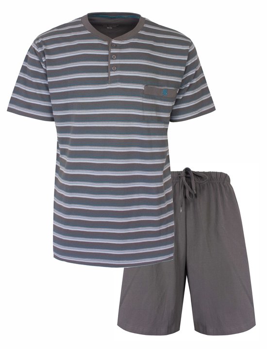 Jahetuul Zomerpyjama voor heren, korte katoenen pyjama, 2 stuks, korte mouwen, licht, zacht en Pijama cómodo y ligero para casa S-3XL, Lichtgrijs, M