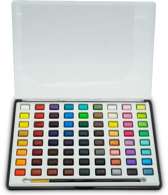 Mikkelhus Aquarelverf Set - 72 kleuren aquarelverf met 20 blanco ansichtkaarten en kwast