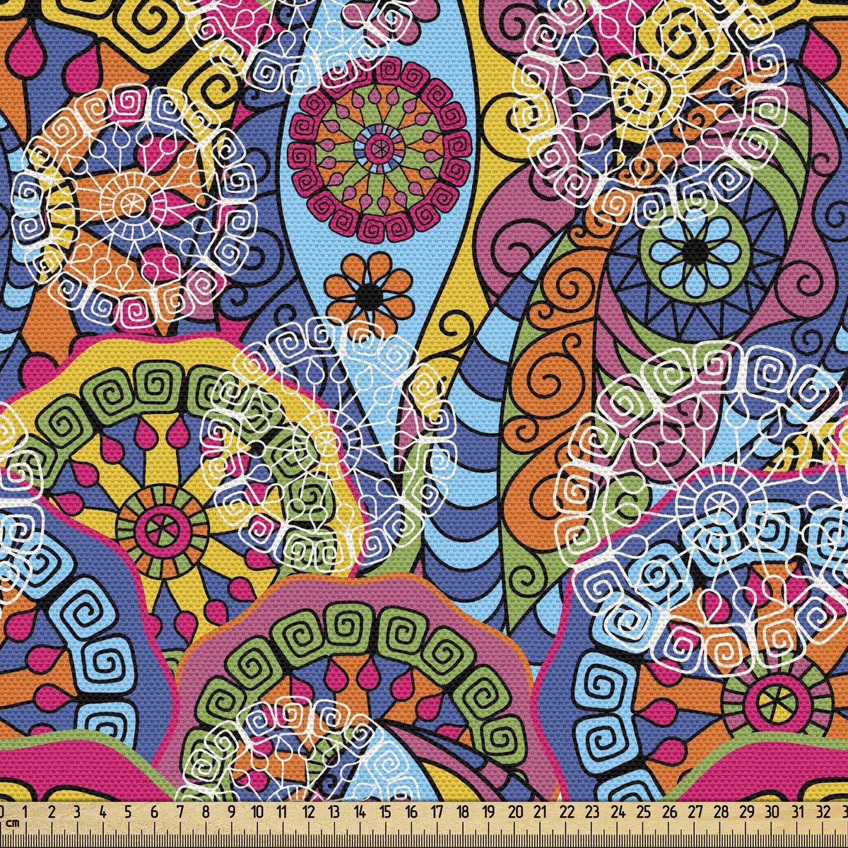 ABAKUHAUS Bloemenstof per meter, Hippie Azteekse Tribal Boho, Hoogwaardige geweven stoffen woonaccessoires, 5M (148x500cm), Roze Geel