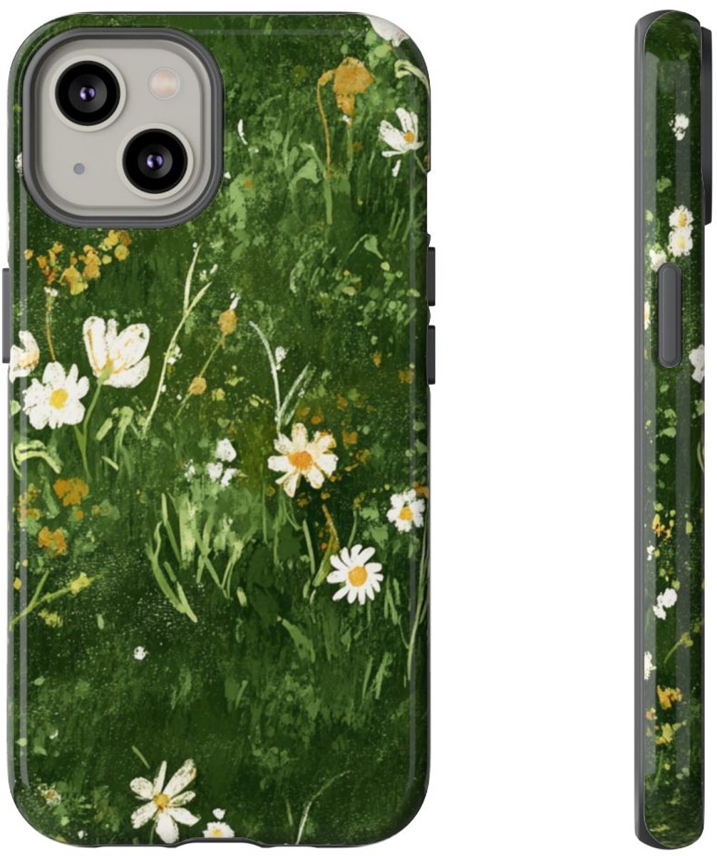 Groene Weide met Witte Bloemen – Telefoonhoesje Geschikt voor iPhone 14