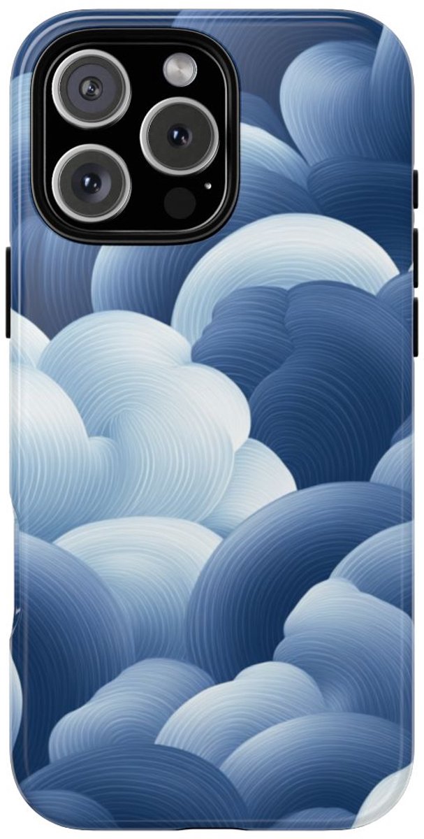 Blauw-Wit Wolkenpatroon – Glanzend Stevig Telefoonhoesje Geschikt voor iPhone 16 Pro Max