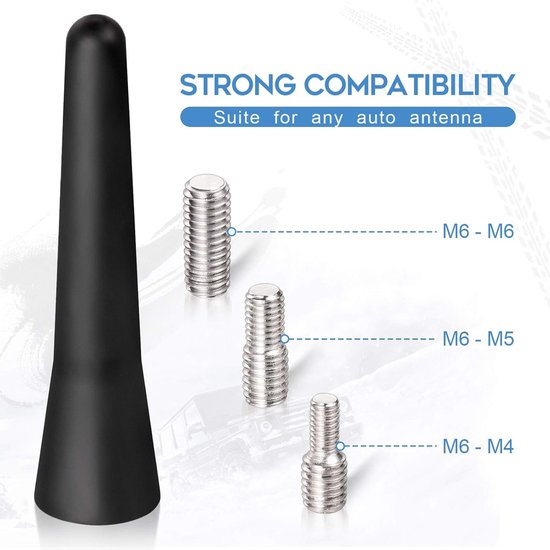 DigitalTech® Universal korte antenne Am/FM voor auto lengte 6,5 cm / 2,5 inch adapter schroeven M4 M5 M6 zwart