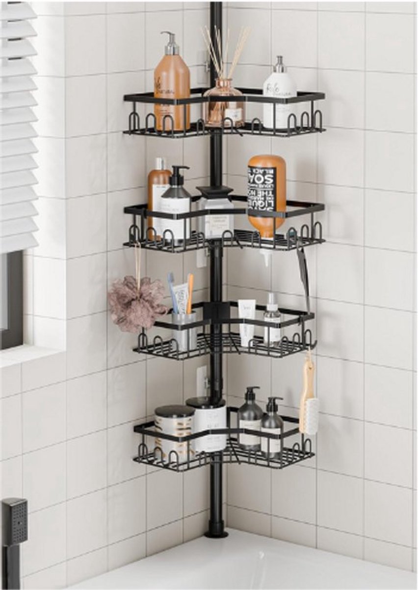 Thuys – Telescopische Doucheplank Zonder Boren – RVS Shampoohouder – Voor Badkamer – Badkuip En Keuken – 82 Tot 296 Cm